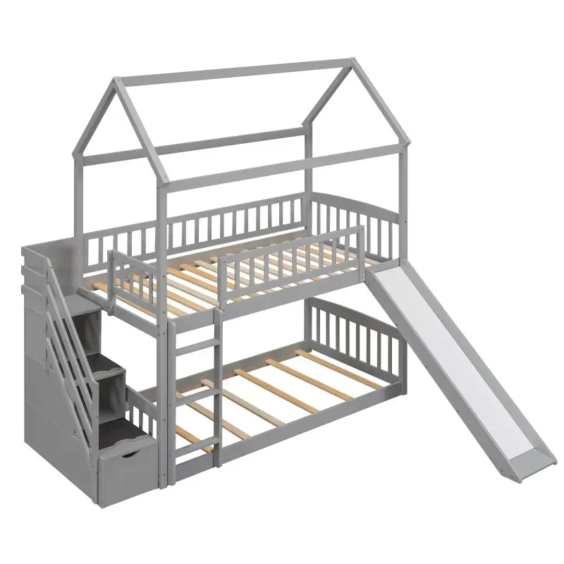 Solid wood children's double b - Bunk Bed With Stairs And Slide 评论和价格