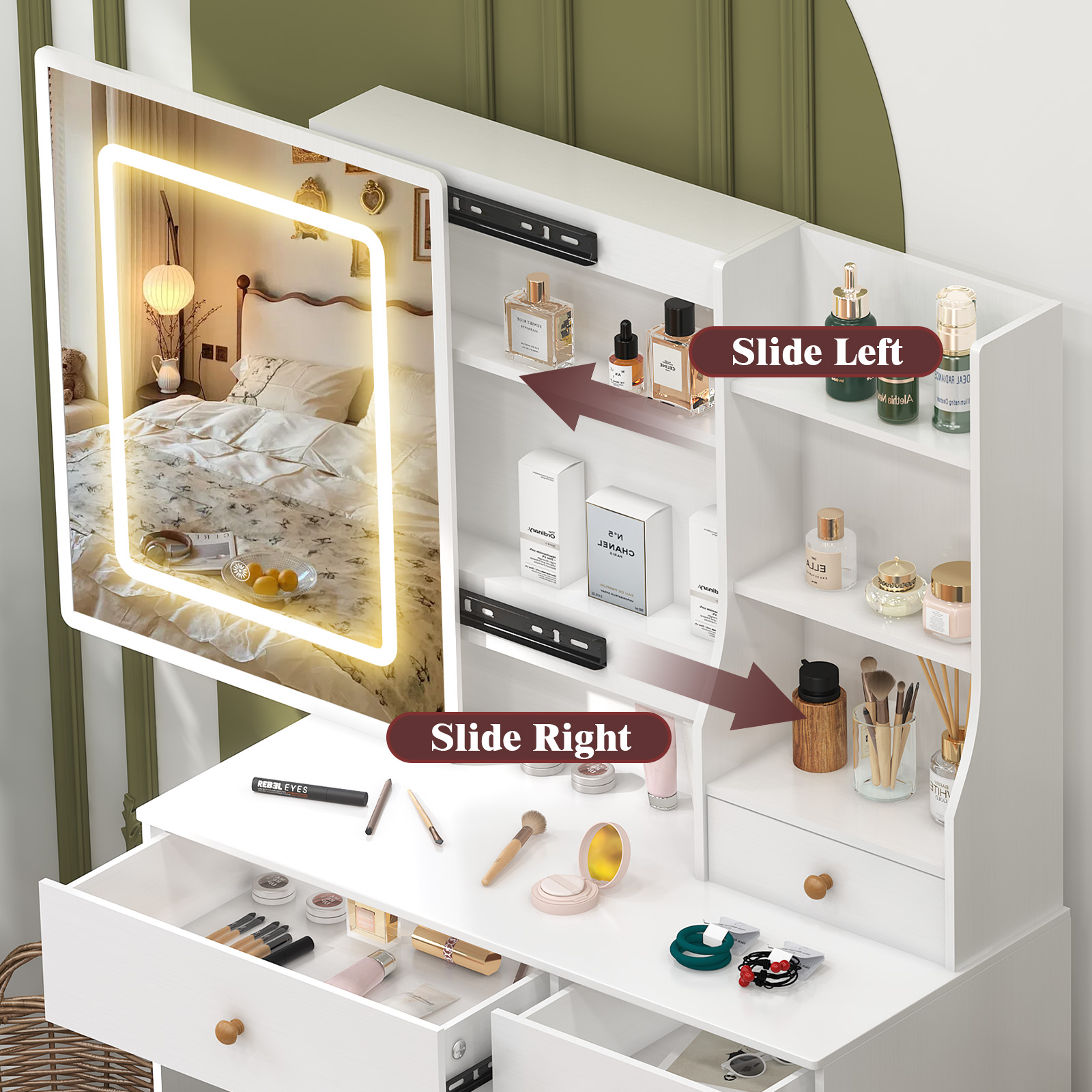 Teousev White Makeup Vanity Dr - Dressing Table Vanity With Lighted Mirror 评论和价格