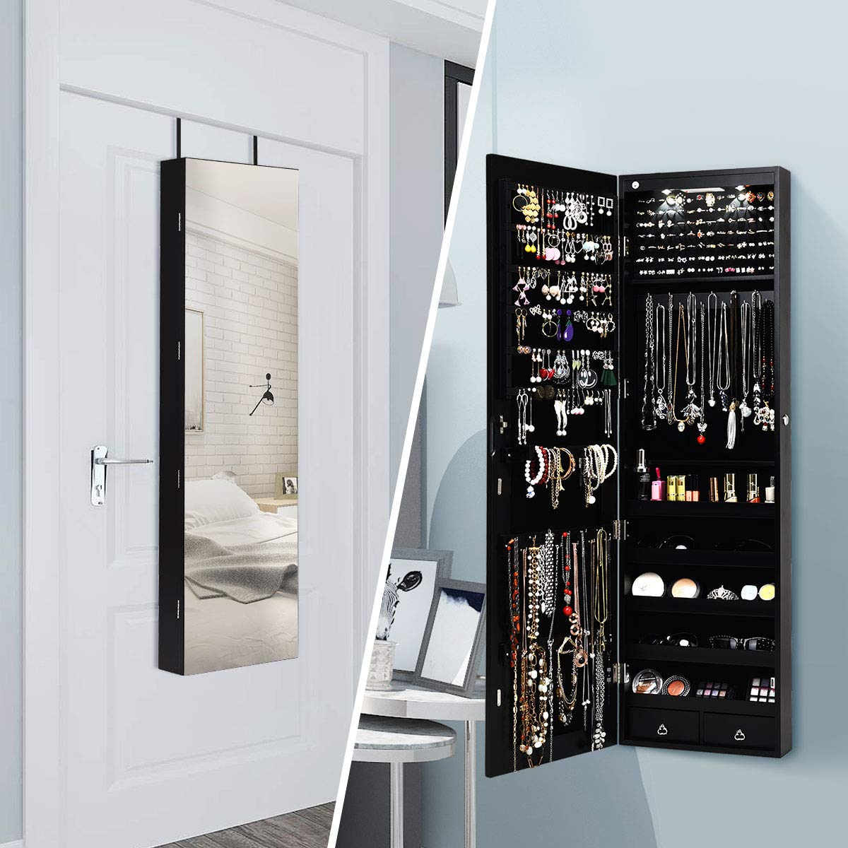 Wall or Door Mounted Jewelry A - Full Length Mirror Jewelry Armoire 评论和价格
