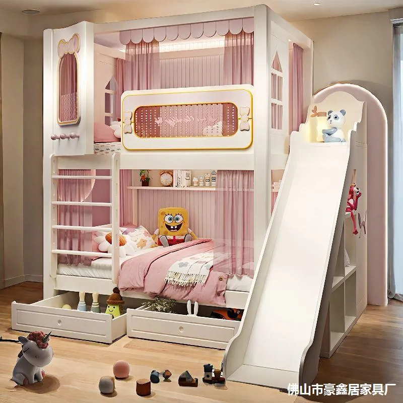 Solid  High and Low Two Layer  - Bunk Bed With Stairs And Slide 评论和价格