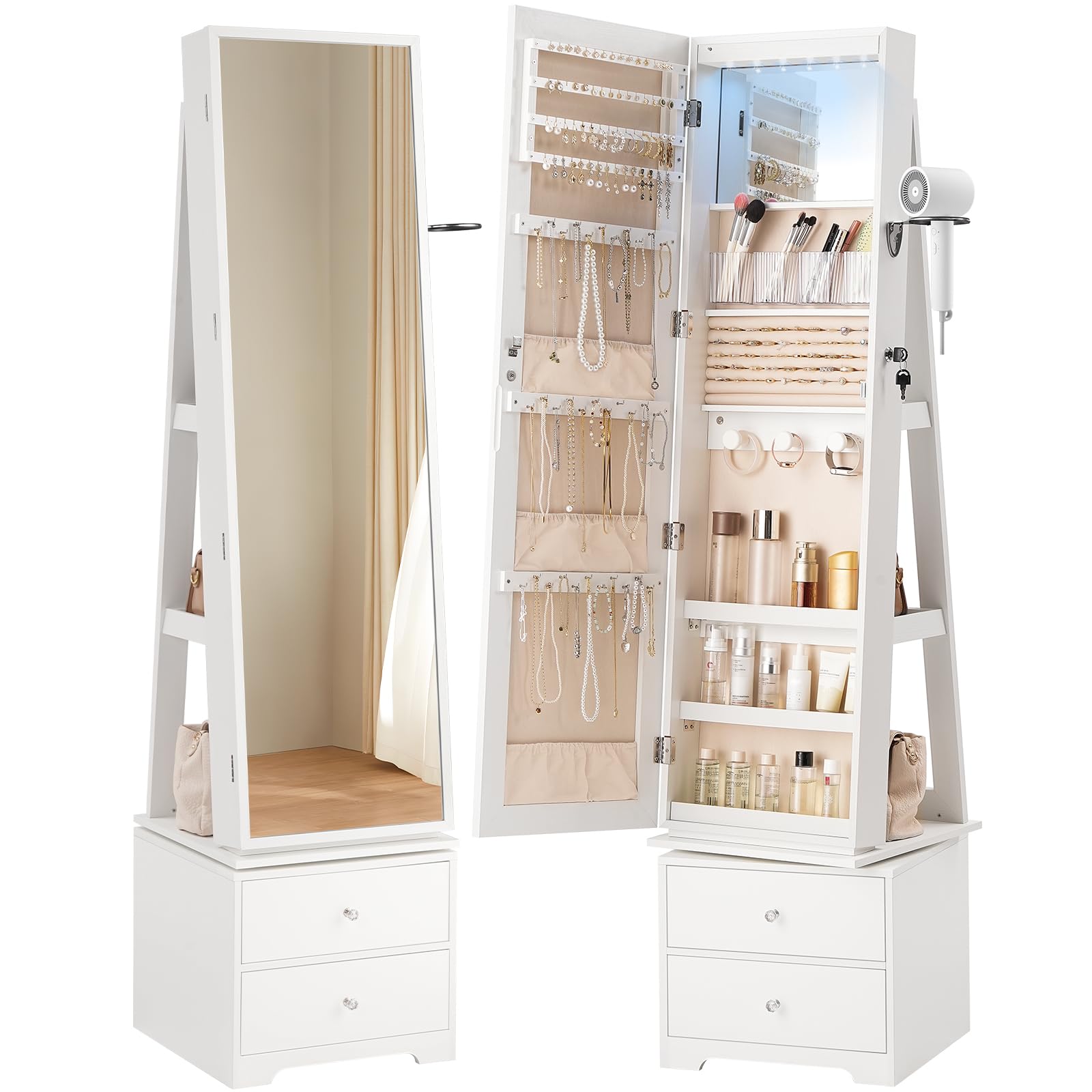 360° Swivel Jewelry Cabinet wi - Full Length Mirror Jewelry Armoire 评论和价格