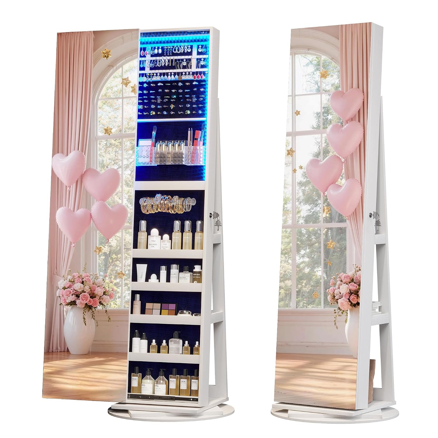 360° Swivel Jewelry Mirror Cab - Full Length Mirror Jewelry Armoire 评论和价格