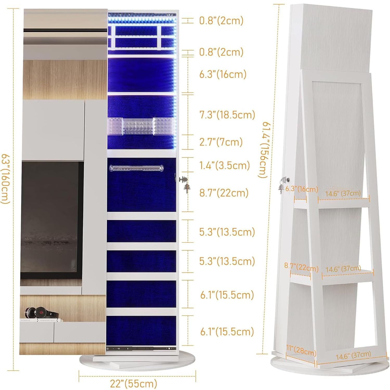 360° Swivel Jewelry Mirror Cab - Full Length Mirror Jewelry Armoire 评论和价格