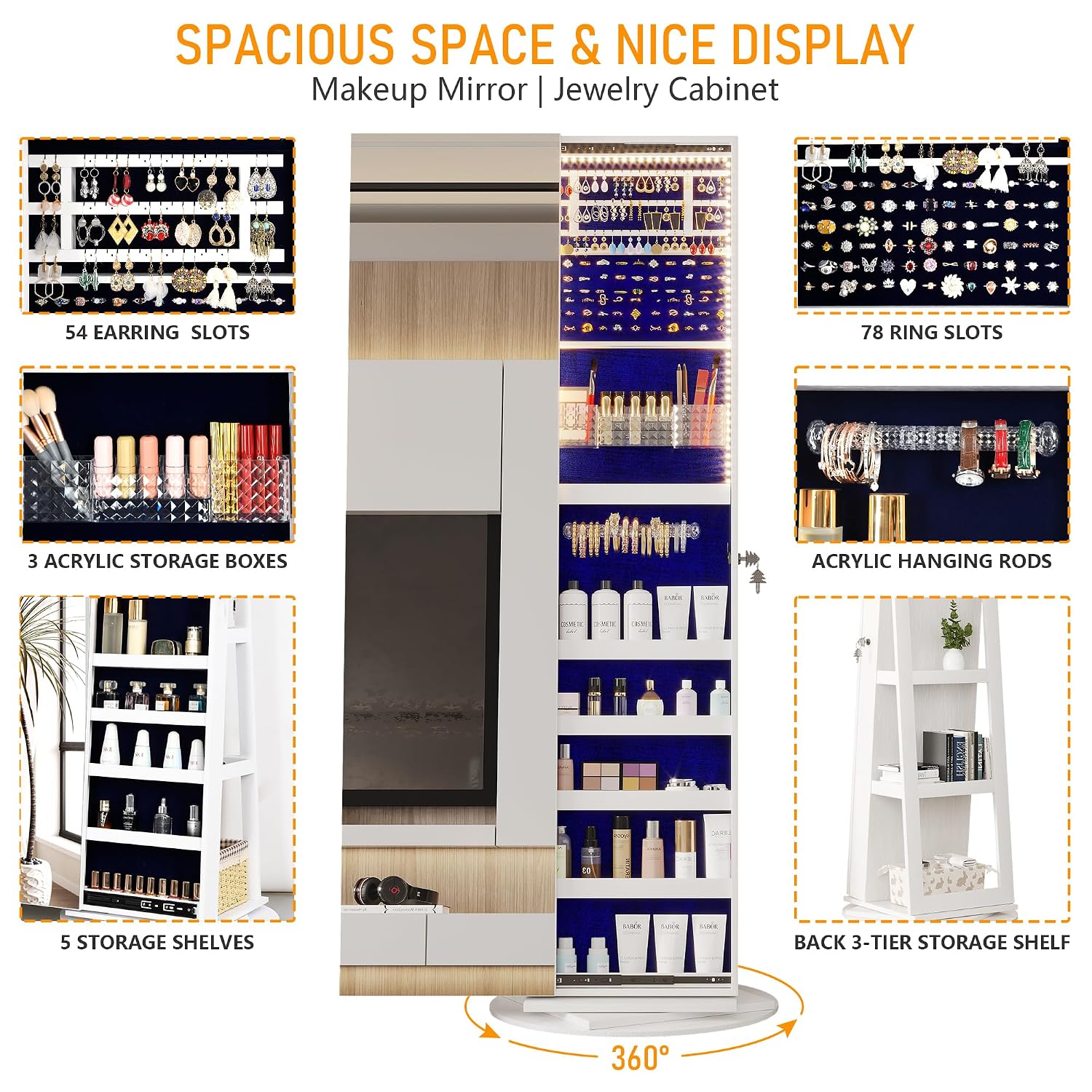 360° Swivel Jewelry Mirror Cab - Full Length Mirror Jewelry Armoire 评论和价格