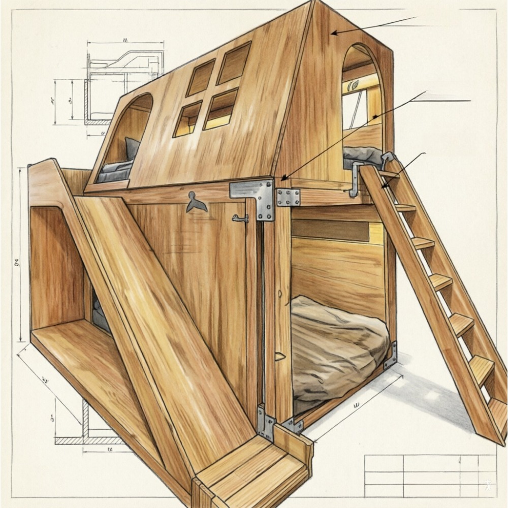 American Solid Wood Kids Tree  - Bunk Bed With Stairs And Slide 评论和价格