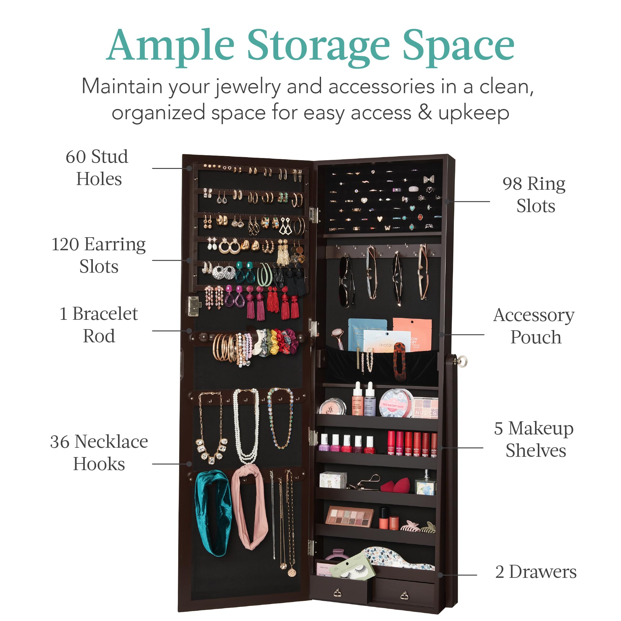 Freestanding Jewelry Armoire C - Full Length Mirror Jewelry Armoire 评论和价格